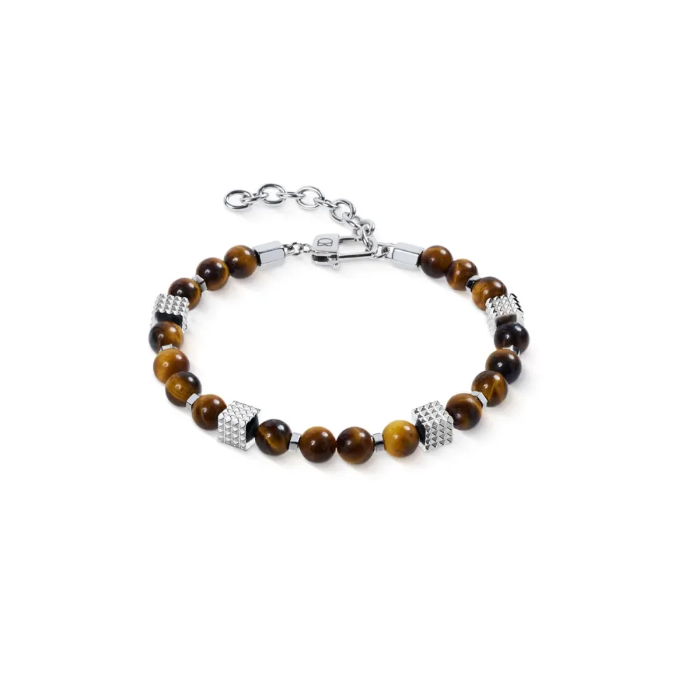 Coeur de Lion Armband - Tigerauge Kugeln mit Mini Spikes Cubes - 092630.1100.0