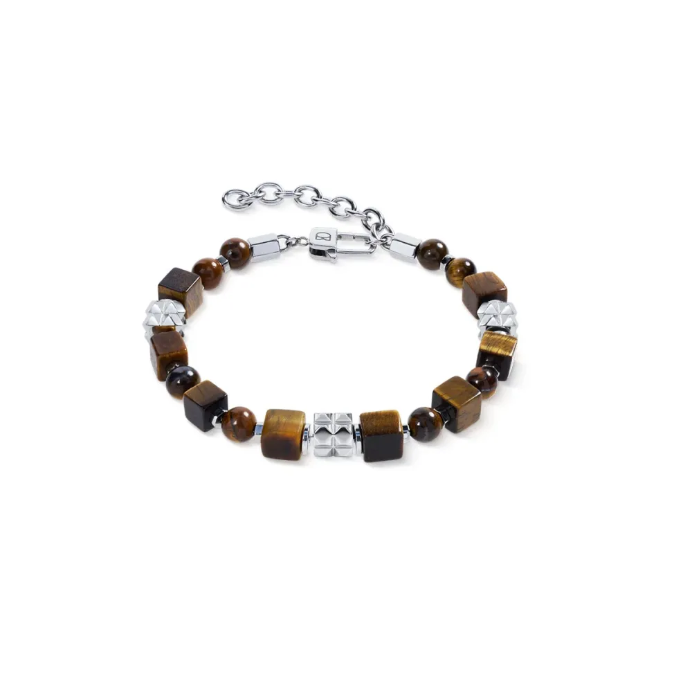Coeur de Lion Armband - Tigerauge Cubes und Kugeln mit Spikes Cubes - 092730.1100.0