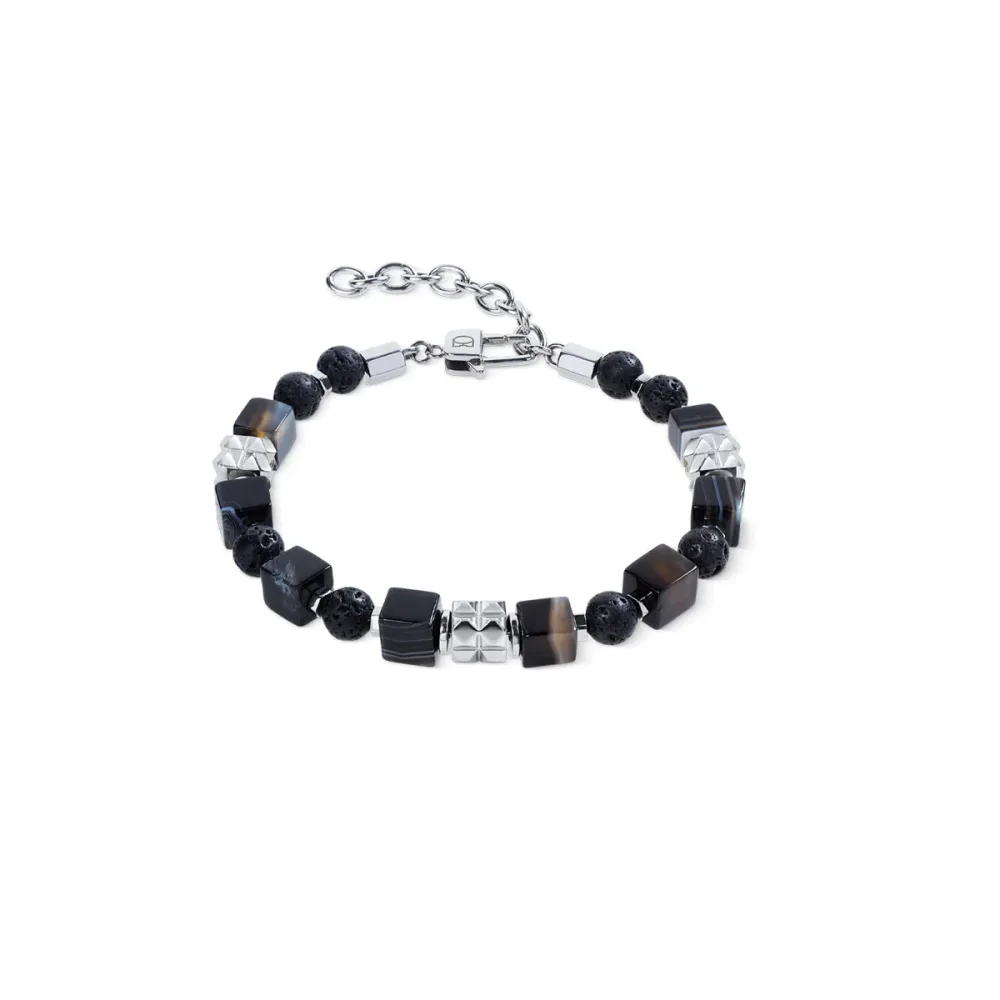 Coeur de Lion Armband - Streifen-Onyx Cubes und Lava-Kugeln mit Spikes Cubes - 092730.1300.0