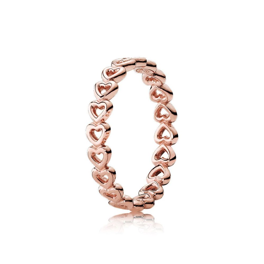 Pandora Ring - Rosegoldfarben Gereihte Herzen - 180177