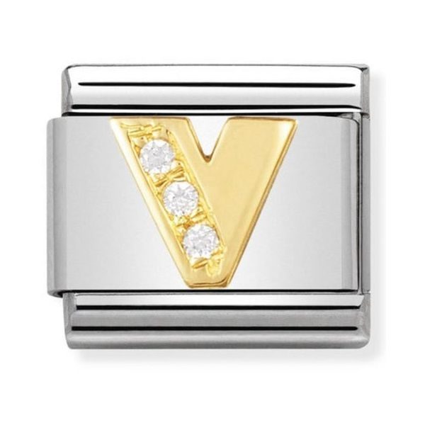 Nomination Classic - BUCHSTABEN Edelstahl, 18K-Gold und Cubic Zirc. (V)