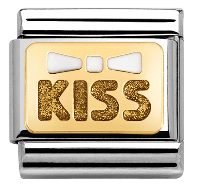 Nomination Classic - Emaille, Gold - Weiße Schleife KISS- 030280/35