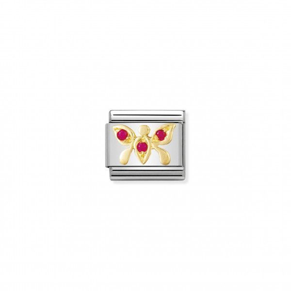 Nomination Classic - TIERE - LUFT Edelstahl, 18K-Gold und Cubic Zirc. (Schmetterling ROT)