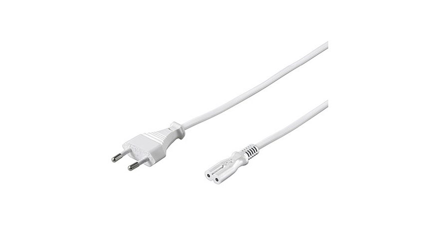 Netzkabel, Eurostecker auf Doppelbuchse 5 m, weiss