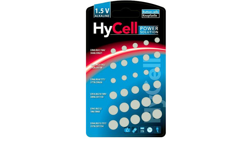 HyCell Knopfzellen-Set je 5x AG 1, AG 3, AG 4, AG 10, AG 12, AG 13