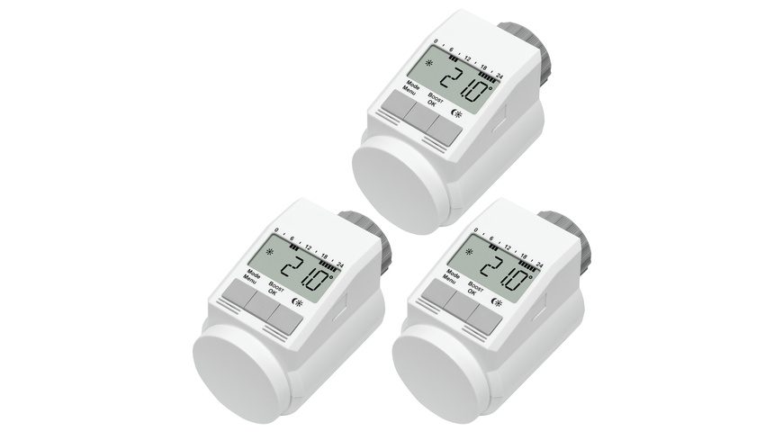 Eqiva 3er-Set Elektronischer Heizkörperthermostat Model L mit Boost-Funktion