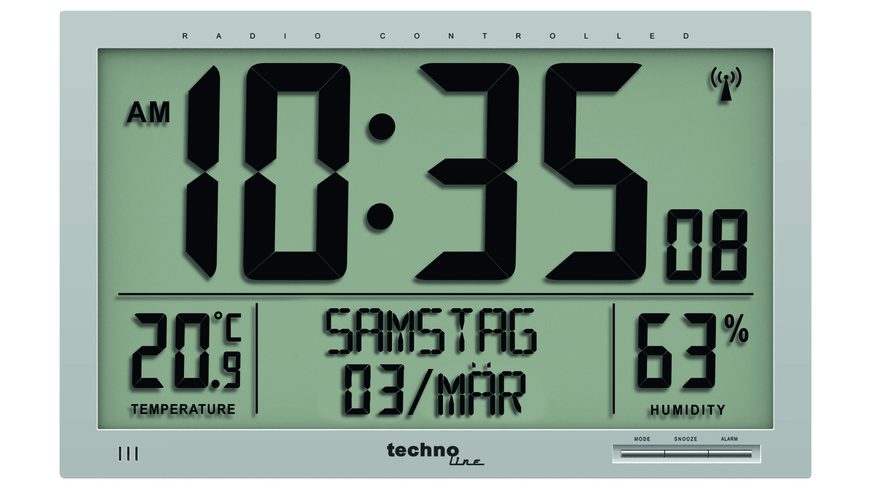 Techno Line WS 8013 Funk Wanduhr 36.9 cm x 22.9 cm x 2.4 cm Silber Großes Display