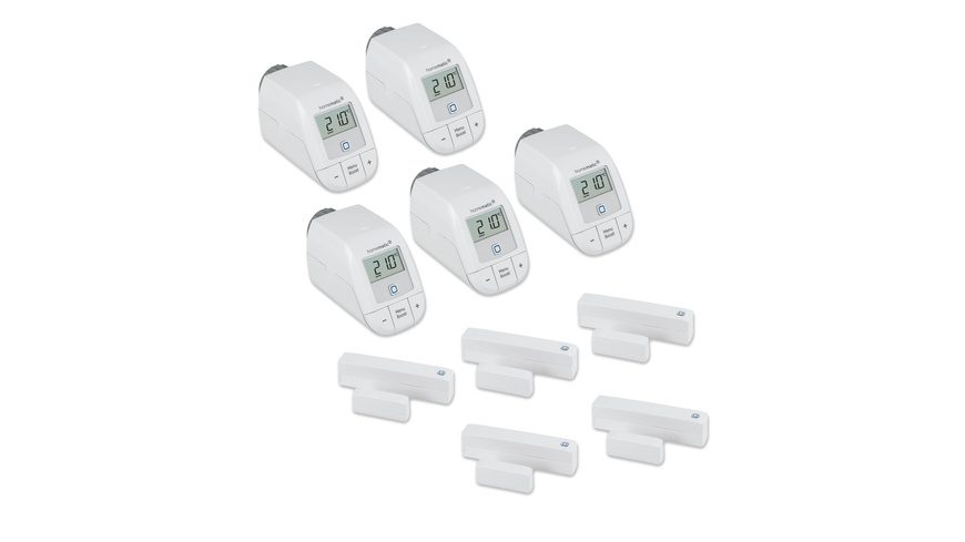 Homematic IP 5er-Set Smart Home Heizen - Heizkörperthermostat und Fenster- und Türkontakt