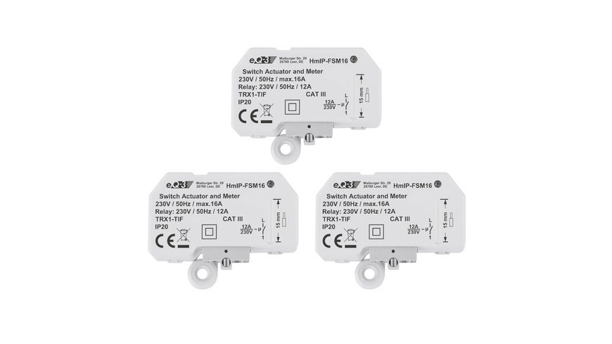 Homematic IP Smart Home 3er-Set Schalt-Mess-Aktor, 16 A, Unterputz