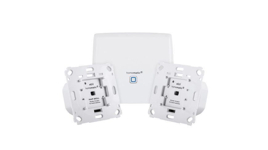 Homematic IP Set mit Smart Home Zentrale CCU3 und 2x Rollladenaktor für Markenschalter