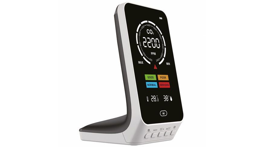 TFA CO2-Messgerät / CO2-Anzeige AirControl UP, Kohlendioxid, Ampel-Anzeige, Dual-Beam, Akku, weiß