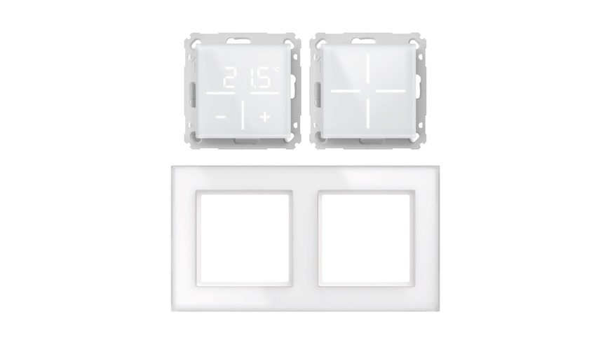 Homematic IP Smart Home Set Glasserie Weiß, Glastaster, Thermostat, 2-Fach Rahmen