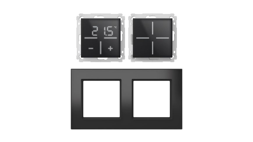 Homematic IP Smart Home Set Glasserie Anthrazit, Glastaster, Thermostat, 2-Fach Rahmen