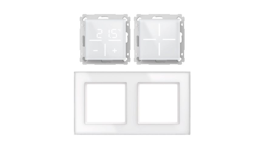 Homematic IP Smart Home Set Glastaster + Glas-Thermostat mit CO2-Sensor + Glasrahmen, weiß, 1x WGS, 1x WGTC, 1x GF2