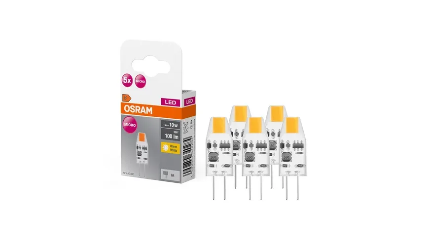 OSRAM HOMELIGHTING 4099854340284 LED EEK F (A - G) G4 1 W = 10 W Warmweiß (Ø x H) 10 mm x 10 mm 5 St.