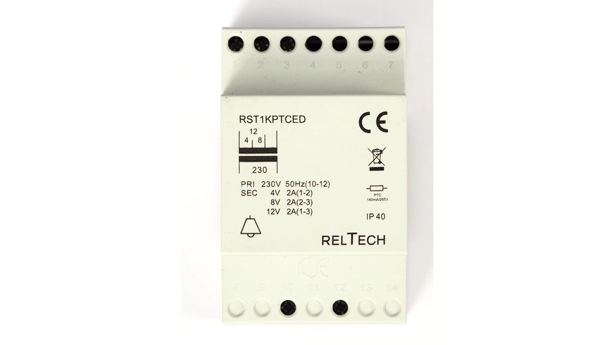 RELTECH Sicherheitstransformator RST1PTCED, 4-8-12V~/2A