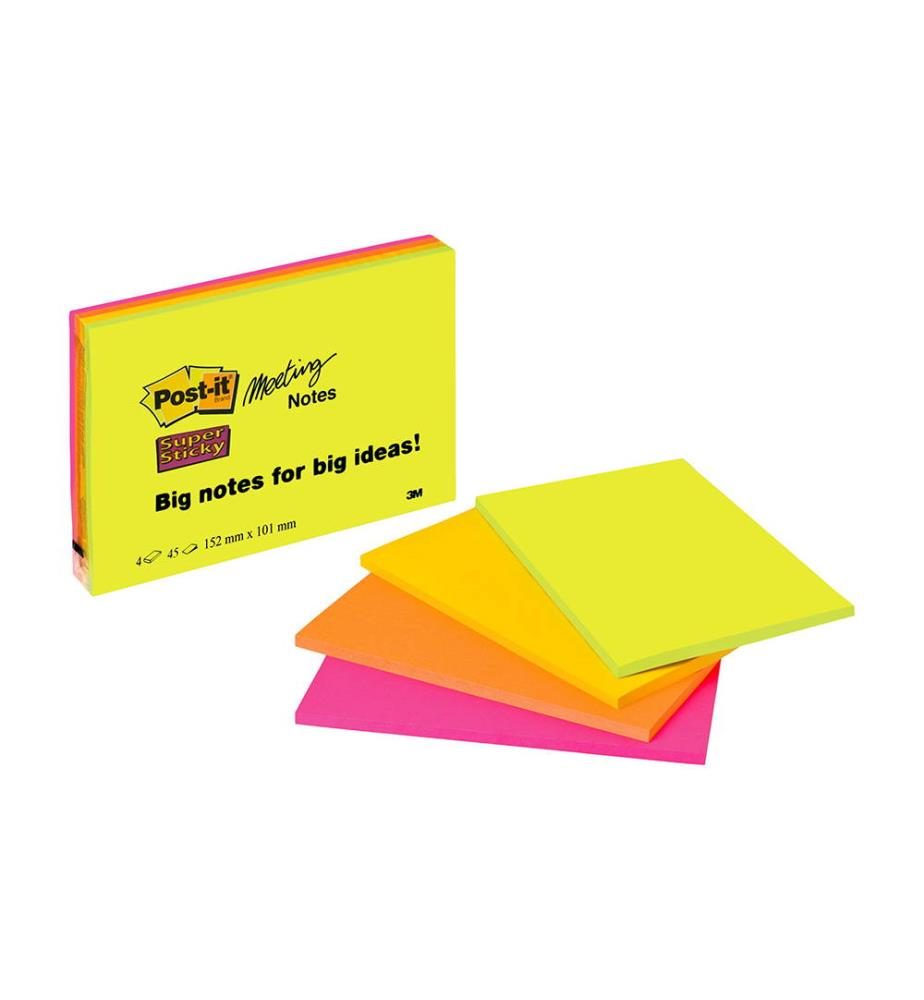 POST-IT Super Sticky Big Notes 4x45Bl. 6445-4SS 4 Farben ass. 152x101mm