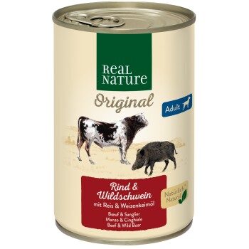 REAL NATURE Original Nassfutter für Hunde Adult Rind und Wildschwein 24x400 g
