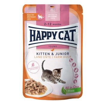 HAPPY CAT Young Nassfutter Katze Kitten & Junior, Land Ente, Meat in Sauce 20x85 g