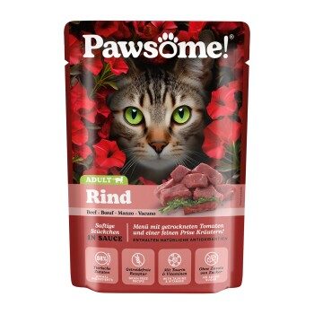 Pawsome Nassfutter Katze, Adult, Rind 28x85 g