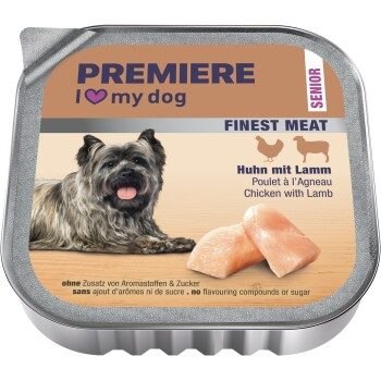 PREMIERE Finest Meat Nassfutter Hund Senior, Huhn und Gemüse Huhn mit Lamm 10x150 g