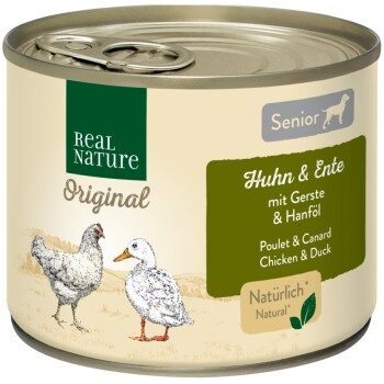 REAL NATURE Original Nassfutter für Hunde Senior Huhn und Ente 12x200 g
