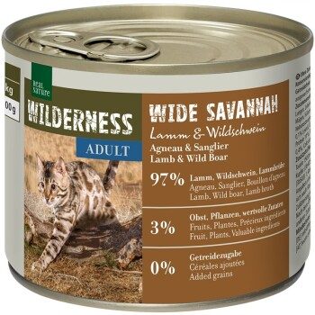 REAL NATURE WILDERNESS Nassfutter Katze, Adult Wide Savannah, Lamm und Wildschwein 24x200 g
