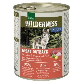REAL NATURE WILDERNESS Nassfutter für Hunde Adult Great Outback, Kaninchen, Känguru und Rind 6x800 g