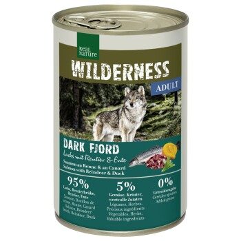 REAL NATURE WILDERNESS Nassfutter Hund Adult Dark Fjord, Lachs mit Rentier und Ente 24x400 g
