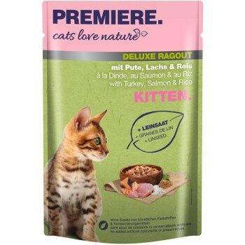 PREMIERE cats love nature Deluxe Ragout Kitten mit Pute, Lachs und Reis 24x100 g