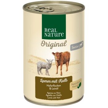 REAL NATURE Original Nassfutter für Hunde Senior Lamm und Kalb 12x400 g