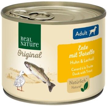 REAL NATURE Original Nassfutter für Hunde Adult Ente mit Forelle 12x200 g
