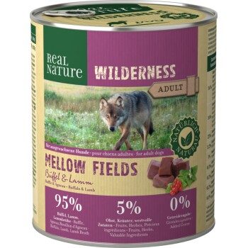 REAL NATURE WILDERNESS Nassfutter für Hunde Adult Mellow Fields, Büffel und Lamm 24x800 g