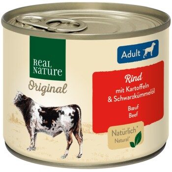REAL NATURE Original Nassfutter für Hunde Adult Rind mit Kartoffel 6x200 g