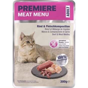 PREMIERE Meat Menu Nassfutter Katze, Adult, Rind und Fleisch 6x300 g