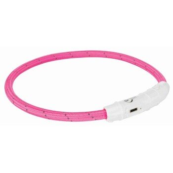 Trixie Flash Leuchtring USB, Nylon pink L-XL