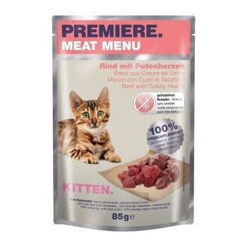 PREMIERE Meat Menu Kitten mit Rind und Putenherzen 24x85 g