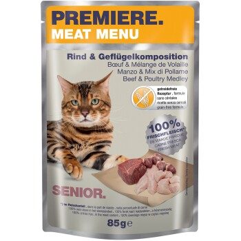 PREMIERE Meat Menu Nassfutter Katze Senior Rind mit Geflügelkomposition 12x85 g