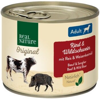 REAL NATURE Original Nassfutter für Hunde Adult Rind und Wildschwein 12x200 g