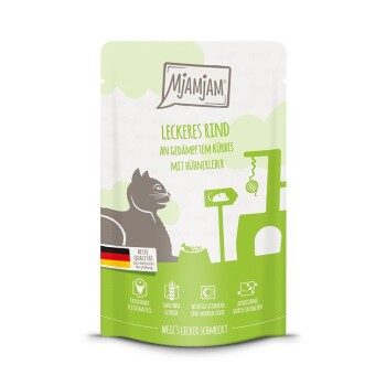 MjAMjAM Nassfutter Katze Adult, Quetschie, Rind und Kürbis 12x125 g