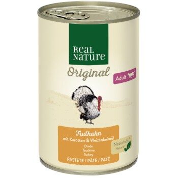 REAL NATURE Original Nassfutter Katze, Adult, Truthahn, Karotten und Weizenkeimöl 6x400 g