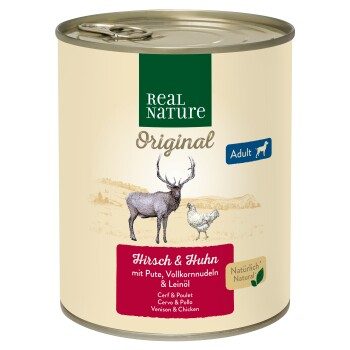 REAL NATURE Original Nassfutter für Hunde Adult Hirsch und Huhn 6x800 g