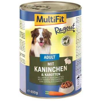 MultiFit Nassfutter Hund, Adult Ragout Kaninchen und Karotten 12x400 g
