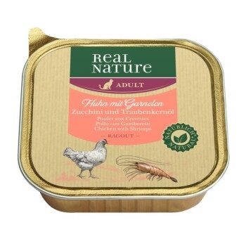REAL NATURE Original Nassfutter für Katzen, Adult, Garnele und Huhn mit Zucchini und Traubenkernöl 16x100 g