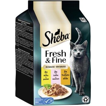 Sheba Fresh Fine Nassfutter Katze Adult Multipack in Sauce Huhn, Lachs und Truthahn 36x50 g