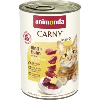 animonda Carny Nassfutter Katze, Senior, Rind und Huhn mit Käse 6x400 g