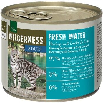 REAL NATURE WILDERNESS Nassfutter Katze, Adult Fresh Water, Hering mit Lachs und Ente 24x200 g