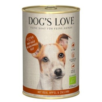 DOG'S LOVE Nassfutter Hund, Adult, Bio 6x400 g Rind mit Reis, Apfel und Zucchini 6x400 g