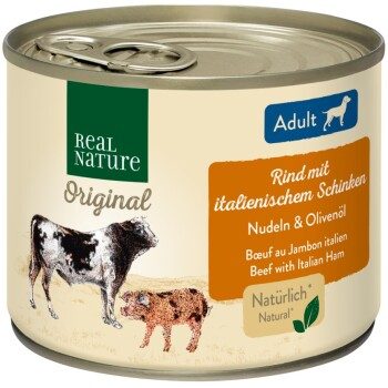 REAL NATURE Original Nassfutter für Hunde Adult Rind mit italienischem Schinken 12x200 g