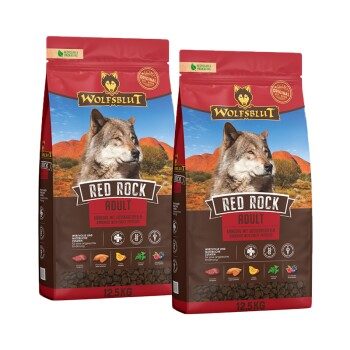 WOLFSBLUT Nassfutter Hund Adult Red Rock mit Kängurufleisch 2x12.5 kg